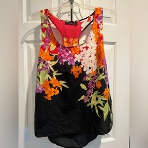 Bright Tropical☀️Floral Print on Black Tank Top - Silky Feel / Size Large